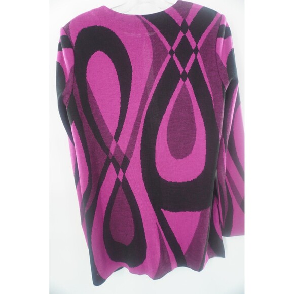 Ming Wang Fuchsia Black Wave Abstract Geometric Heavy Knit Cardigan Sweater Sz M - Picture 4 of 12